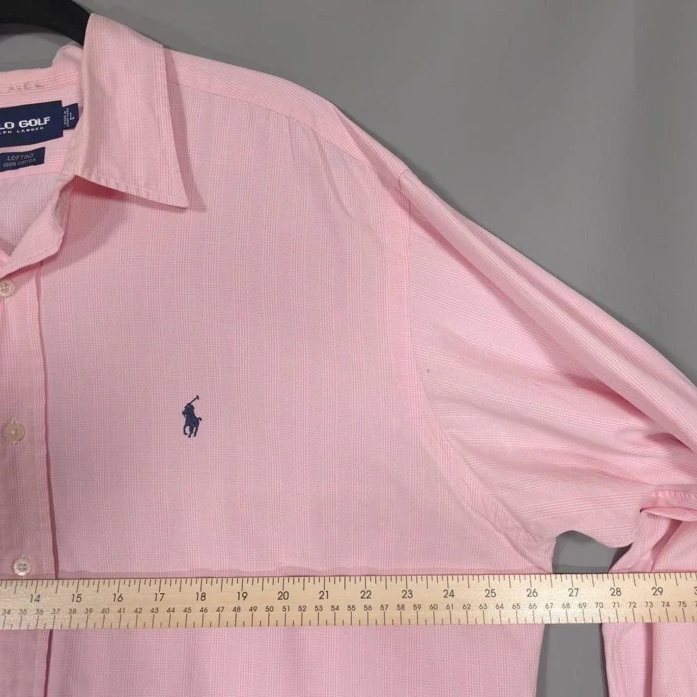 POLO GOLF‎ RALPH LAUREN Men's LARGE Plaid Shirt LOFTING Pink Vintage HONG KONG
